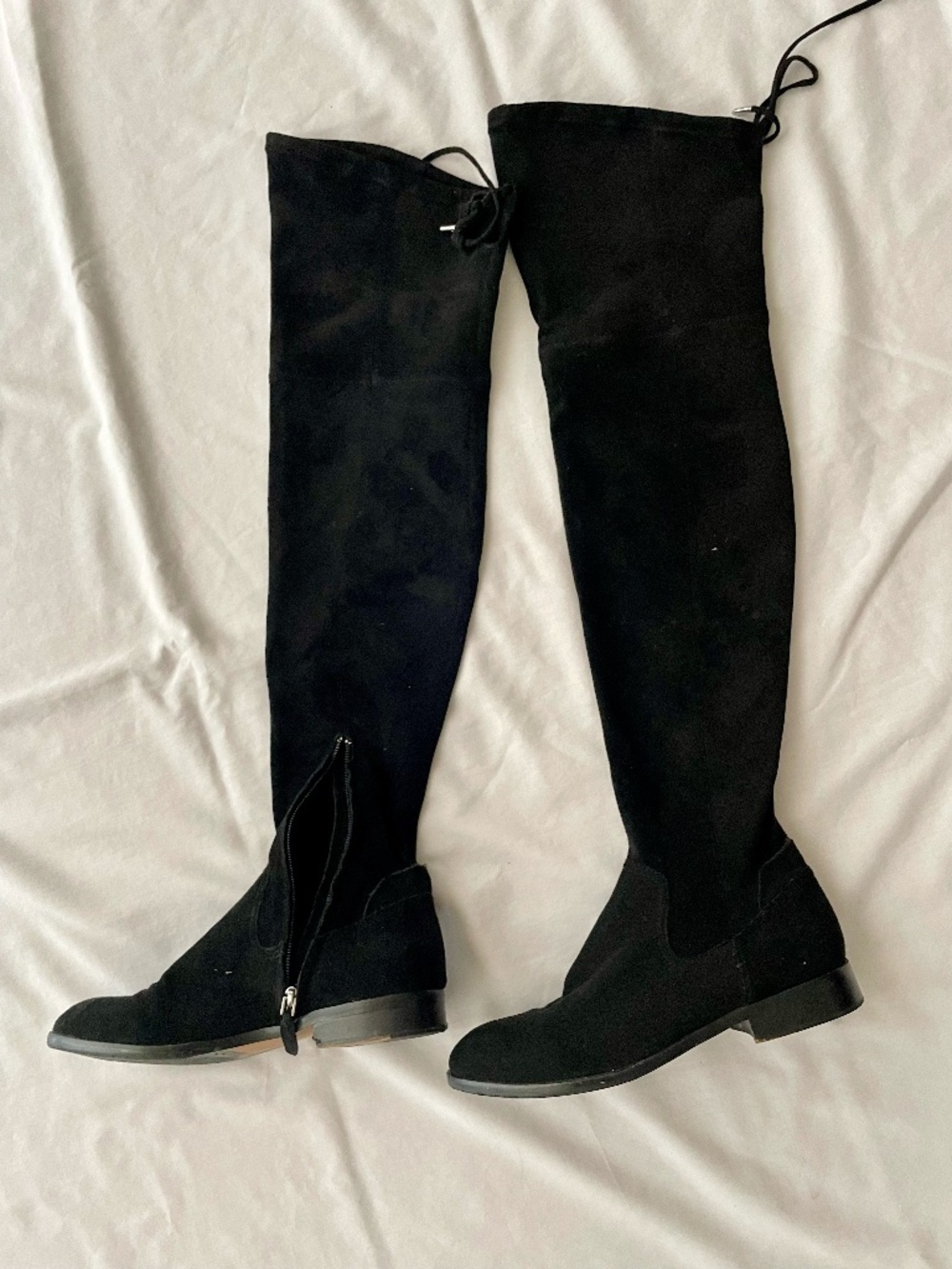 Dolce Vita Black Suede Over-the-Knee Flat Boots OTK Stretch Top Tie Size 6 - Picture 1 of 8